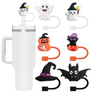 iokuki 6 pcs halloween straw toppers for stanley 30&40 oz tumbler, 10mm/04in straw covers cap for all 9-10mm straws, dust-proof reusable protector topper for water bottle