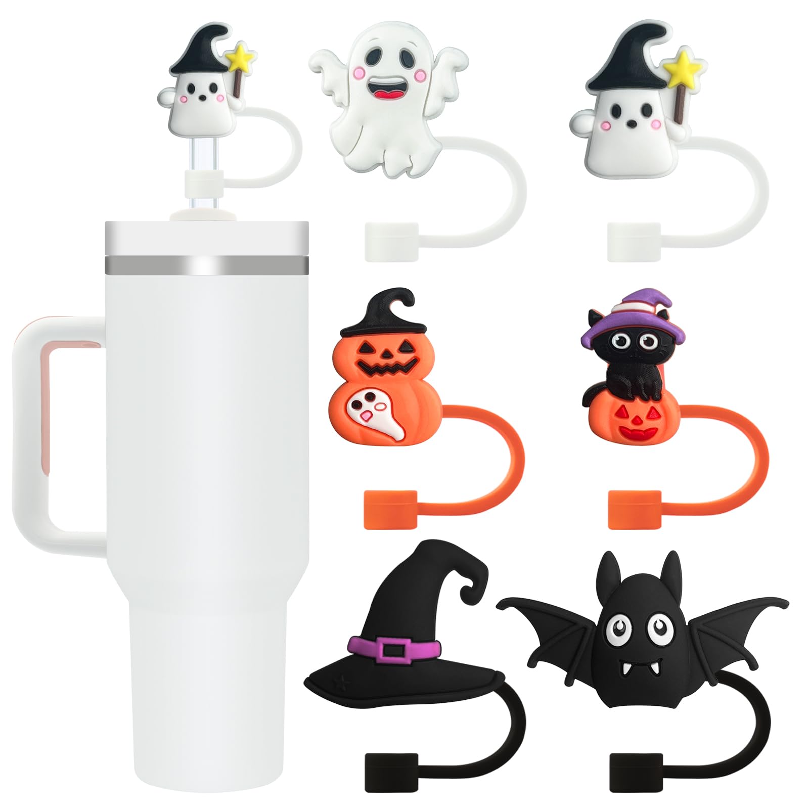 IOKUKI 6 PCS Halloween Straw Toppers for Stanley 30&40 Oz Tumbler, 10mm/04in Straw Covers Cap for All 9-10mm Straws, Dust-Proof Reusable Protector Topper for Water Bottle