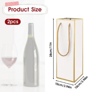 4"X4"X11" Wine Gift Bags 2 PCS Luxury Wine Bottle Gift Bags, Reusable Liquor Bags with Gold Foil Print, Gold Foil White Wine Bags for Party Wedding Party Anniversary Champagne Wine Bags with Handles