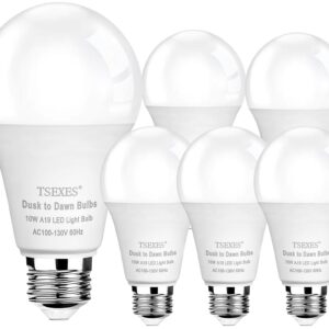 TSEXES 6 Pack Dusk to Dawn Light Bulbs Outdoor, A19 LED Light Bulb 75W Equivalent,5000K Daylight,Auto On/Off Photocell Sensor for Indoor Outdoor Lighting