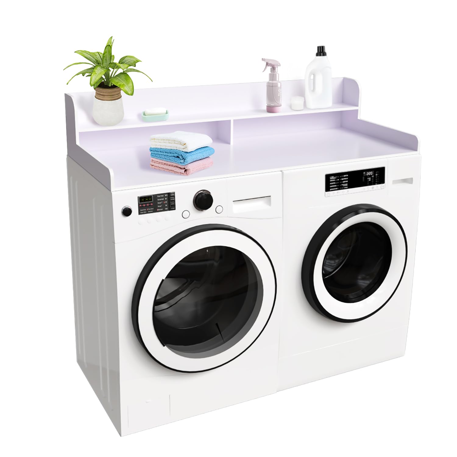 OXBZKMY Washer and Dryer Countertop with 2-Tier Shelf, Laundry Countertop Table Top with Storage Space for Small Apartment Laundry Rooms Kitchens Organization (Lilac)