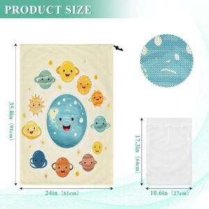 Cartoon Cute Solar System Travel Laundry Bags With Drawstring Lingerie Bags For Washing Delicates Mesh Bag Dirty Clothes Organizer For College Apartments Factories