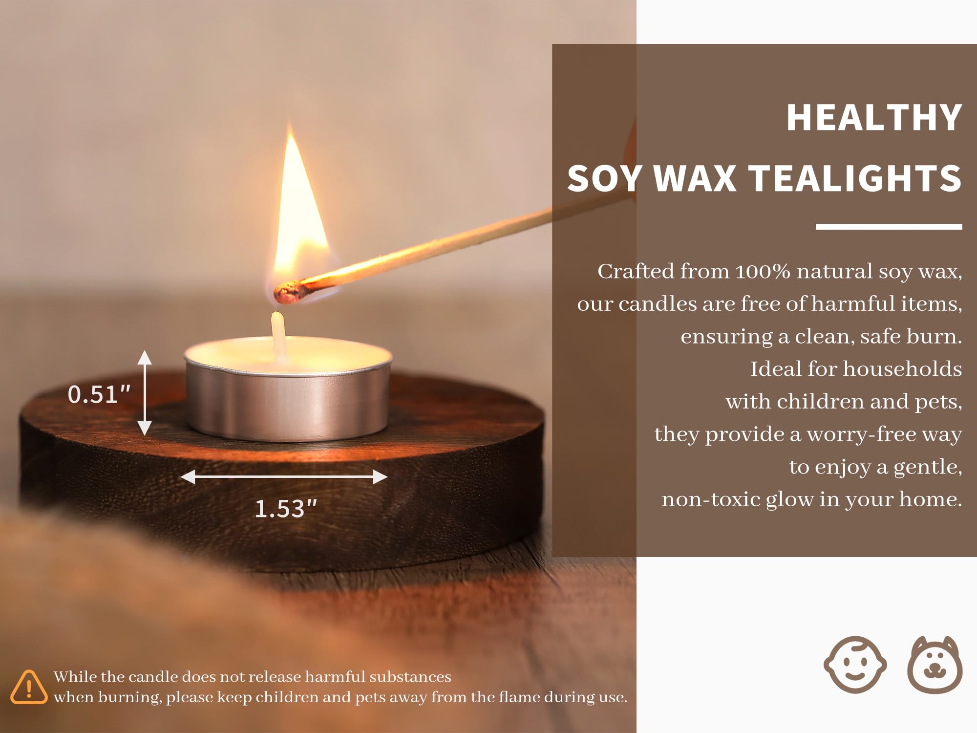 Soy Tealight Candles | 50 Pack | 4 Hours - 100% Natural Soy Wax Tea Candles | Paraffin-Free, Unscented Tealights Small Candles in Bulk, Long Burning Tea Lights Candles for Shabbat, Home, Wedding