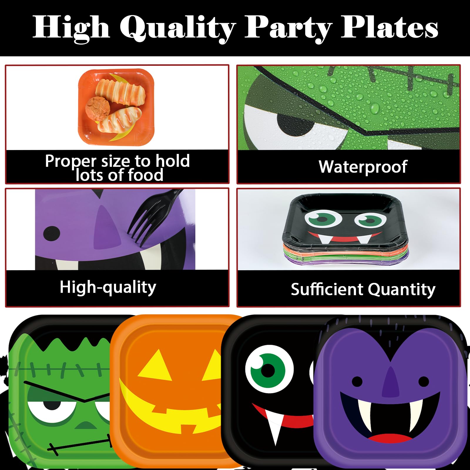 Halloween Plates and Napkins Set Halloween Party Supplies 4 Design Pumpkin Vampire Bat Disposable Plates Tableware Decor for Spooky Themed Party Birthday Holiday Dinner Decorations, Serves 52 Guests