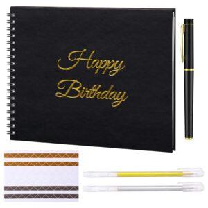 mooliwe birthday guestbook with pens stickers happy birthday signature book 8.3 x 6.5 inch black gold birthday guestbook for birthday photobooth photo strips scrapbook birthday gift party supplies