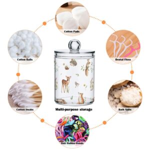 Gredecor 2 Pack Qtip Holder Clear Wild Woodland Baby Animals Apothecary Jars with Lids Acrylic Bathroom Jars Vanity Countertop Canister Storage Organizer for Cotton Ball,Swabs,Pads,Floss