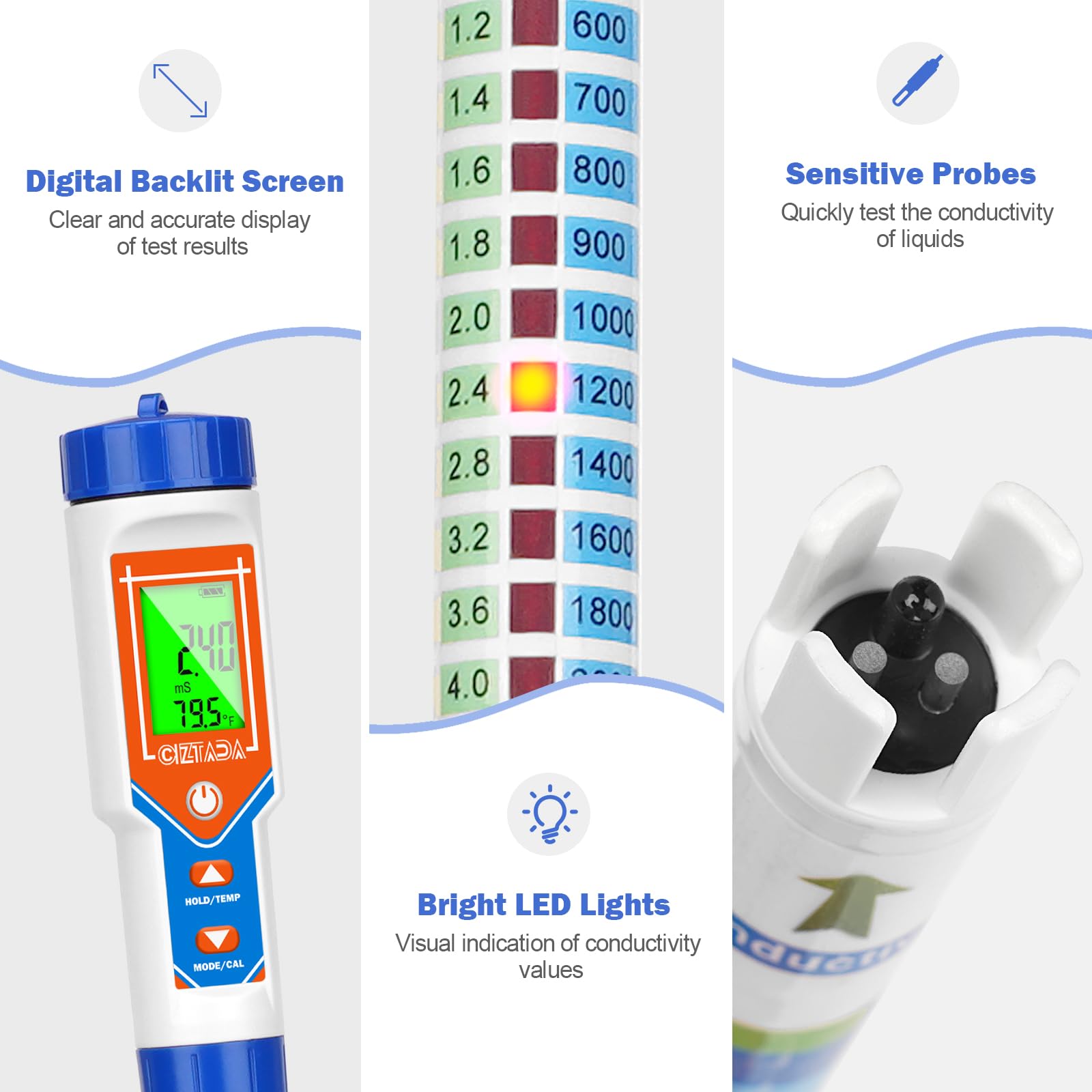 CIZTADA Truncheon Nutrient Meter for Hydroponic Digital Conductivity Tester for Water EC and TDS Meter with EC CF 500ppm 700ppm for Indoor Plant Grow Hydro Reservoir Tank Aeroponic Garden