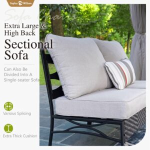 Sophia & William Outdoor Patio Furniture Set, 10 Seats Half-Moon Curved Sectional Sofa with 2 Round Coffee Table, Outdoor Rattan Patio Conversation Set, Beige