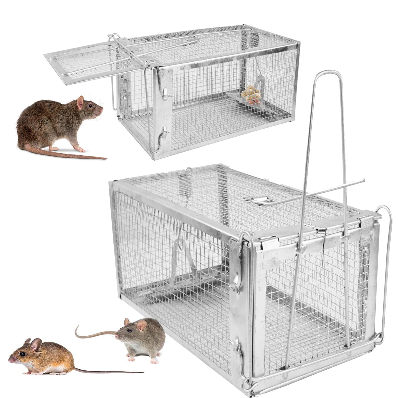 iMounTEK Humane Rart Trap Animal Steel Cage Traps, Live Animal Trap Mouse Trap Cage Humane Live Mouse Trap Reusable Metal Rat Rodent Cage Catch Release Continuous Capture for Indoor/Warehouse