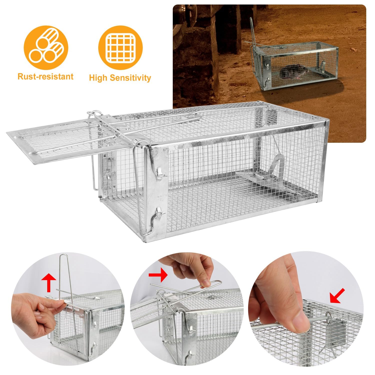 iMounTEK Humane Rart Trap Animal Steel Cage Traps, Live Animal Trap Mouse Trap Cage Humane Live Mouse Trap Reusable Metal Rat Rodent Cage Catch Release Continuous Capture for Indoor/Warehouse