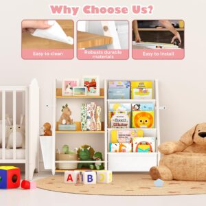 Maonlyking Kids Bookshelf and Toy Organizer, 3 Tier Bookshelf for Kids, Montessori Baby Toddler Bookshelf for Kids, Kids Bookcase, Toy Storage Organizer, for Playroom, Bedroom, Nursery