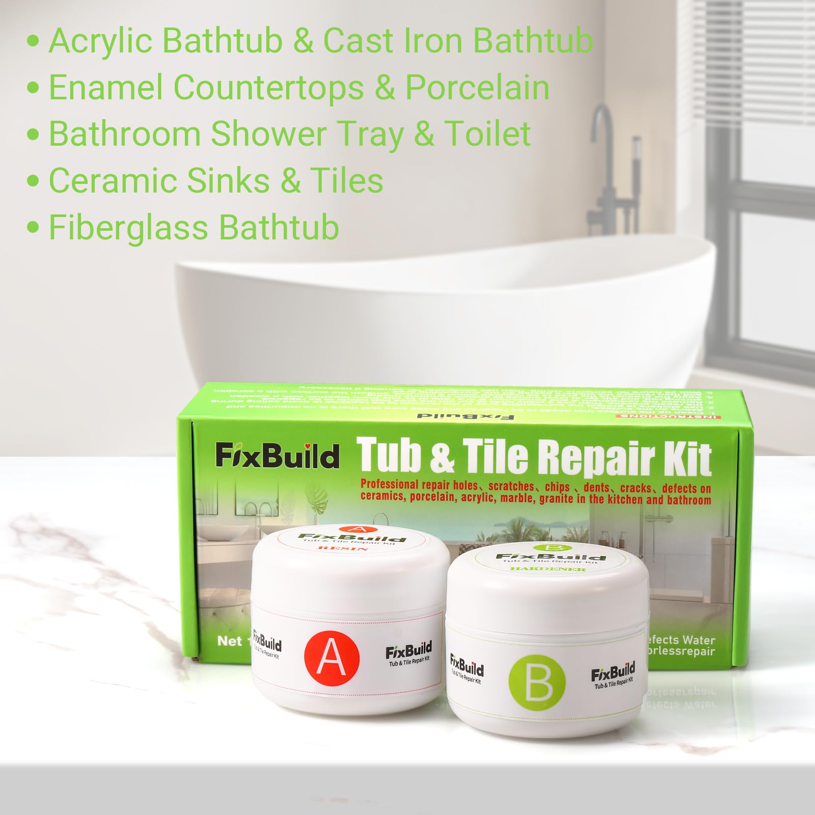 Porcelain Repair Kit, Multifunctional Crack Repair Kit for Bathtubs, Sinks, Toilets, Marble, Tiles, White