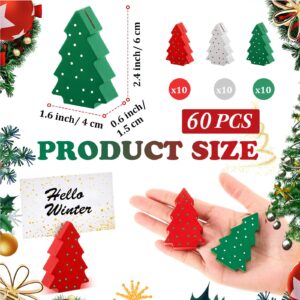 Kigley 60 Pcs Mini Christmas Tree Place Card Holders Wooden Xmas Table Number Holder Wood Table Sign Picture Holder Stand for Christmas Table Decor Party Favors