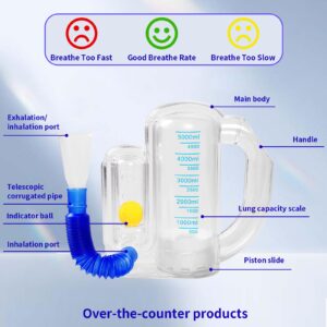 Incentive Spirometer for Adult Breathing Exercise Device for Lungs Respiratory Strengthener Device -5000ml Volume