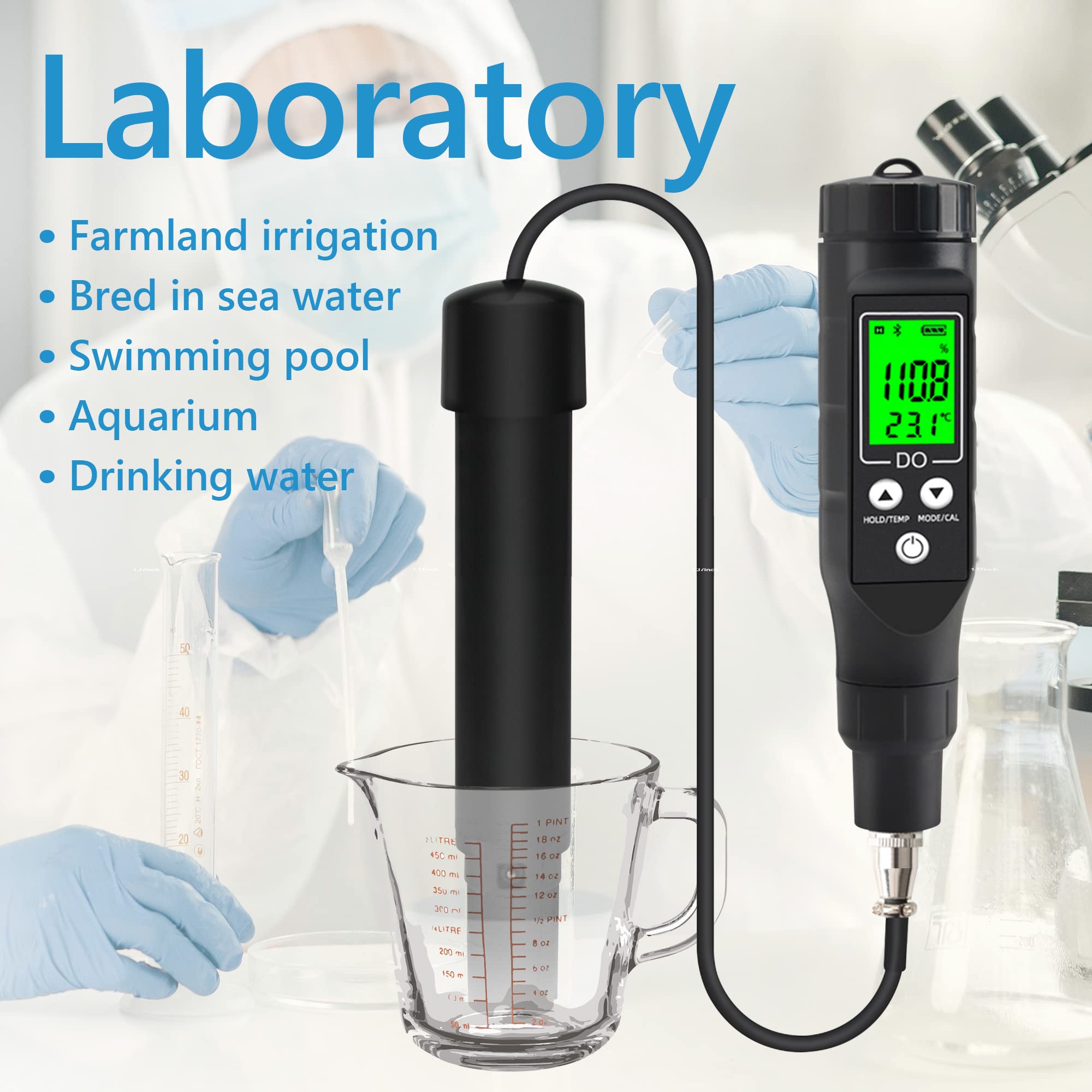 Dissolved Oxygen Meter with ATC,0-40.00 mg/L Measurement Range,Dissolved Oxygen Test Kit for Pond Aquarium Aquaculture and Water Fish Tank,DO Meter with Electrode Filling Fluid.