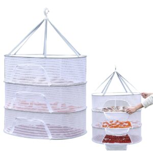 herb drying rack 3 layer hanging mesh net for plants, hanging drying fish net, foldable hanging mesh dryer for buds, fruits, hydroponics flowers, vegetables, fish, clothes, doll (size:27.5 x 20 inch)