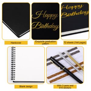 Mooliwe Birthday Guestbook with Pens Stickers Happy Birthday Signature Book 8.3 x 6.5 Inch Black Gold Birthday Guestbook for Birthday Photobooth Photo Strips Scrapbook Birthday Gift Party Supplies