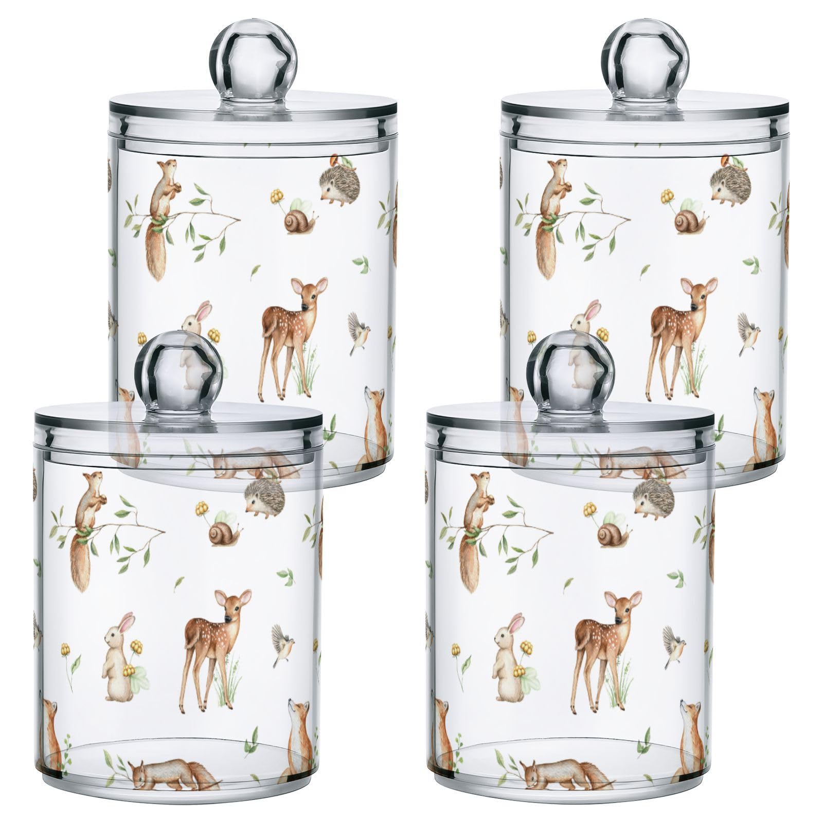 Gredecor 2 Pack Qtip Holder Clear Wild Woodland Baby Animals Apothecary Jars with Lids Acrylic Bathroom Jars Vanity Countertop Canister Storage Organizer for Cotton Ball,Swabs,Pads,Floss