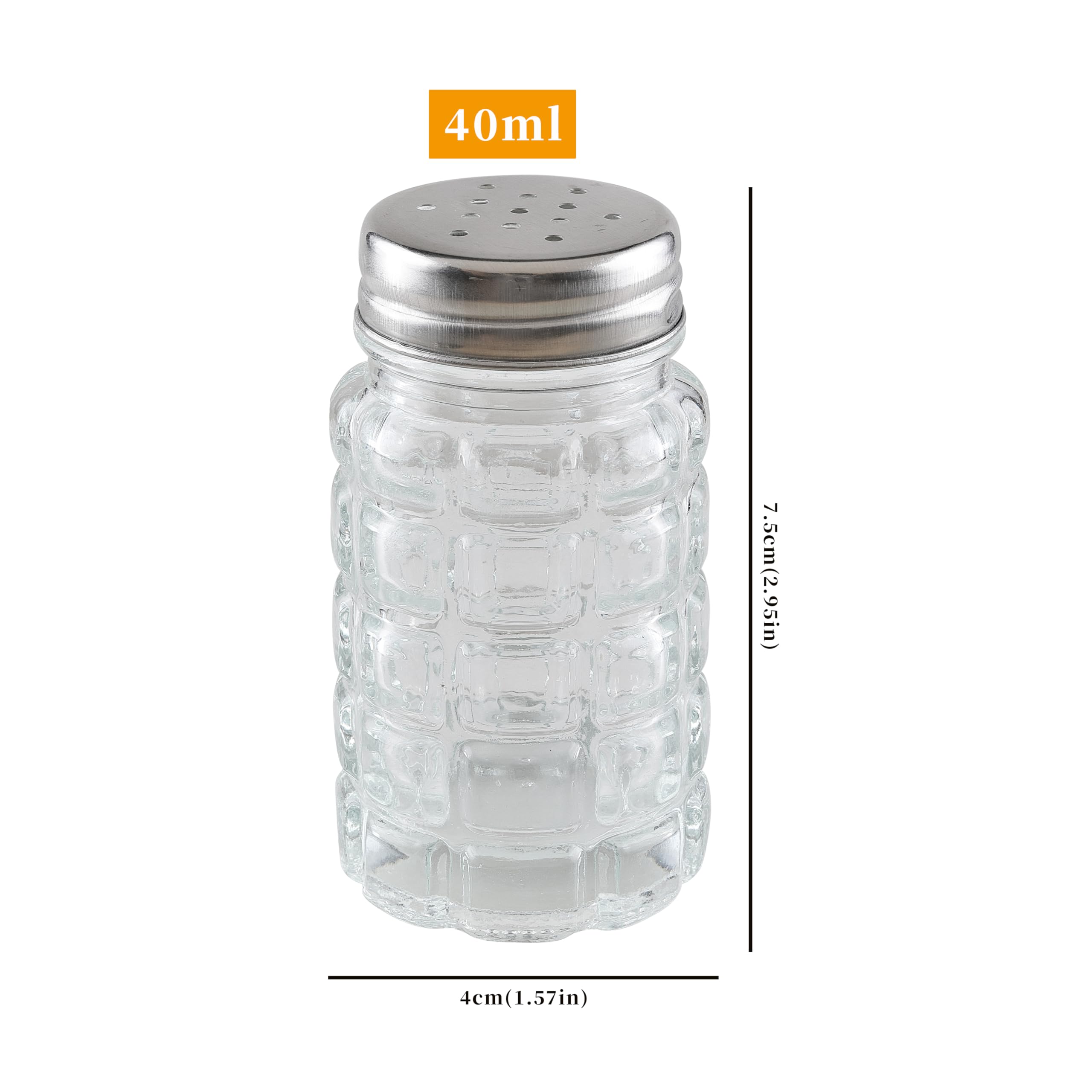 Salt and Pepper Shakers, JJOO Glass Salt Shaker with Stainless Steel Tops (Retro Sytle, 40ml)