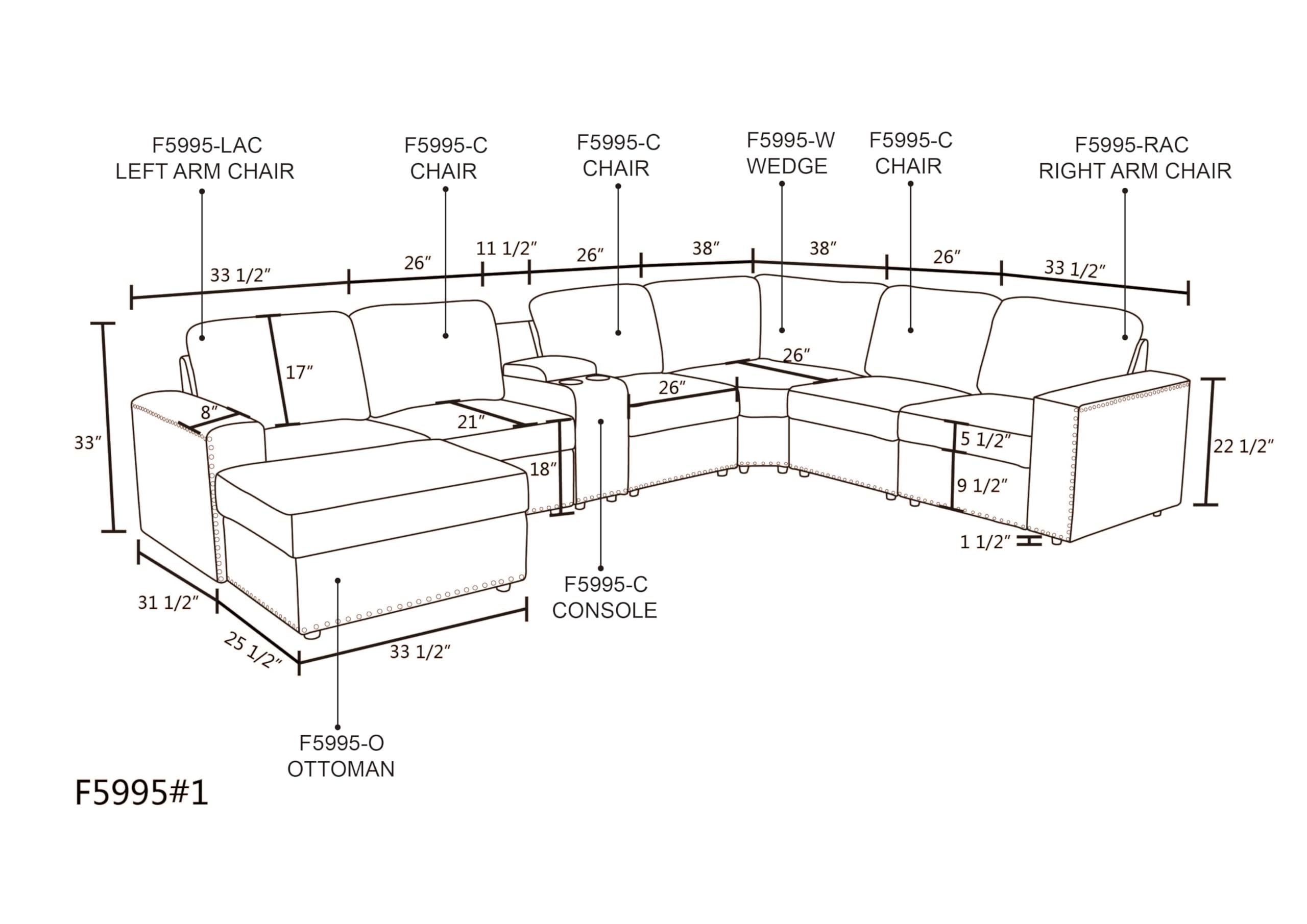 GlasFlength Sectional Sofa Couches for Living Room with Ottoman, Nail-Head Design Linen Right Facing U-Shaped Modern Couches with Cup Holder for Bedroom, Office