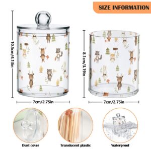 Gredecor 2 Pack Qtip Holder Clear Woodland Animals Cute Apothecary Jars with Lids Acrylic Bathroom Jars Vanity Countertop Canister Storage Organizer for Cotton Ball,Swabs,Pads,Floss