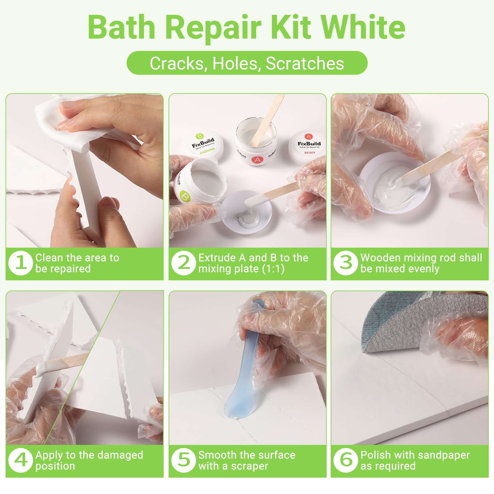 Porcelain Repair Kit, Multifunctional Crack Repair Kit for Bathtubs, Sinks, Toilets, Marble, Tiles, White