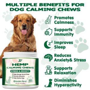 Hemp Calming Chews for Dogs Calming Treats - Anxiety Relief Treats, Composure Dog Calming Chews Helps with Dog Separation, Stress Relief, Sleep Calm Treats with Valerian Root, L-Tryptophan 120 Chews