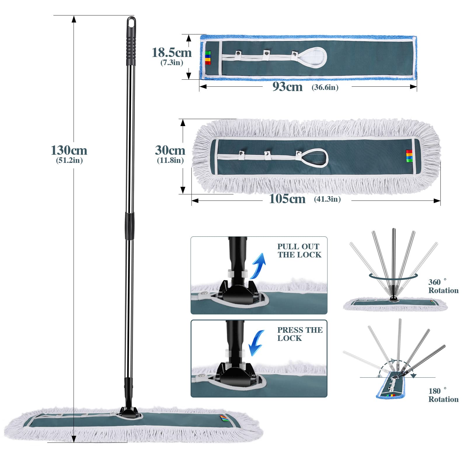 Masthome Detachable Easy Wring Spin Mop and Bucket with Foot Pedal, 6 Microfiber Mop Heads & 42" Large Industrial Mop with 2 Reusable Mop Pads for Floor Cleaning