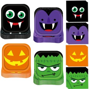 halloween plates and napkins set halloween party supplies 4 design pumpkin vampire bat disposable plates tableware decor for spooky themed party birthday holiday dinner decorations, serves 52 guests