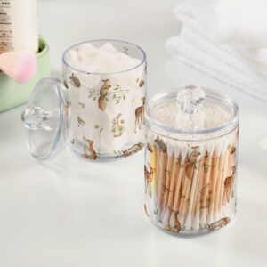 Gredecor 2 Pack Qtip Holder Clear Wild Woodland Baby Animals Apothecary Jars with Lids Acrylic Bathroom Jars Vanity Countertop Canister Storage Organizer for Cotton Ball,Swabs,Pads,Floss