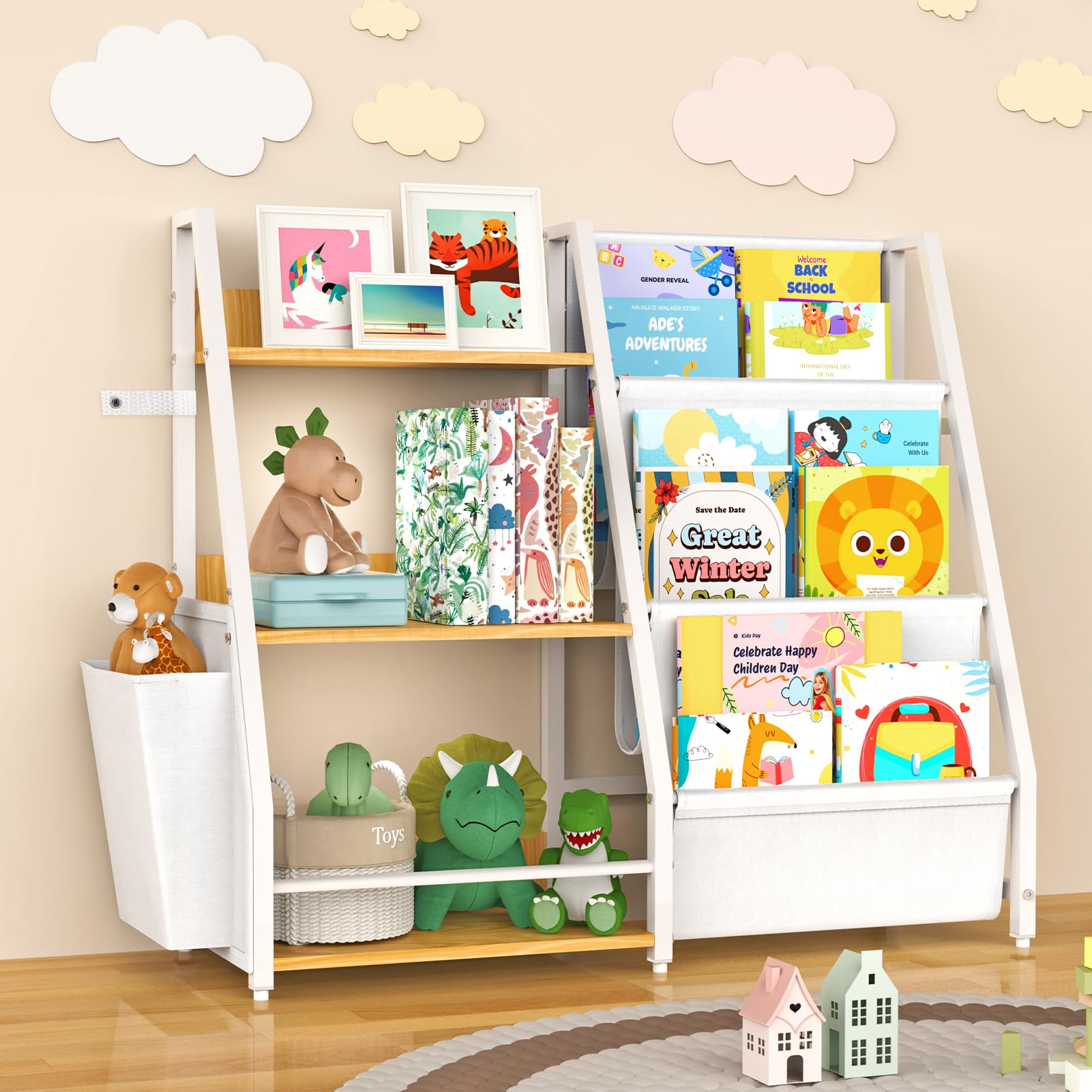 Maonlyking Kids Bookshelf and Toy Organizer, 3 Tier Bookshelf for Kids, Montessori Baby Toddler Bookshelf for Kids, Kids Bookcase, Toy Storage Organizer, for Playroom, Bedroom, Nursery