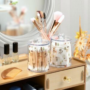 Gredecor 2 Pack Qtip Holder Clear Woodland Animals Cute Apothecary Jars with Lids Acrylic Bathroom Jars Vanity Countertop Canister Storage Organizer for Cotton Ball,Swabs,Pads,Floss