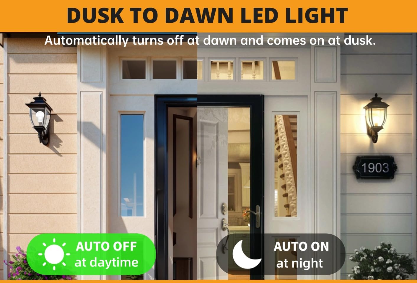 TSEXES 6 Pack Dusk to Dawn Light Bulbs Outdoor, A19 LED Light Bulb 75W Equivalent,5000K Daylight,Auto On/Off Photocell Sensor for Indoor Outdoor Lighting