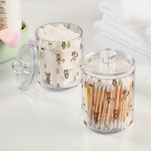 Gredecor 2 Pack Qtip Holder Clear Woodland Animals Cute Apothecary Jars with Lids Acrylic Bathroom Jars Vanity Countertop Canister Storage Organizer for Cotton Ball,Swabs,Pads,Floss