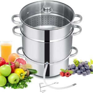 LDAILY 11 Quart Steam Juicer, 3-Layer Steam Juice Extractor, Fruit Vegetable Steamer w/Tempered Glass Lid, Hose, Clamp, Loop Handles, Stainless Steel Steamer Pot Cookware for Making Juice/Jelly/Pasta