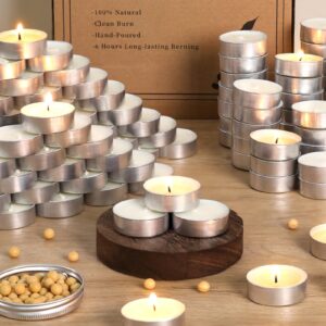 soy tealight candles | 50 pack | 4 hours - 100% natural soy wax tea candles | paraffin-free, unscented tealights small candles in bulk, long burning tea lights candles for shabbat, home, wedding