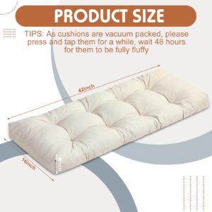 Drydiet 2 Pack Bench Cushions Non Slip Memory Foam Bench Cushion Water Resistant Outdoor Patio Bench Cushion Durable Thicken Bench Seat Pads 42x16x4 Inch Indoor Porch Wicker Sofa Swing Cushion (Beige)