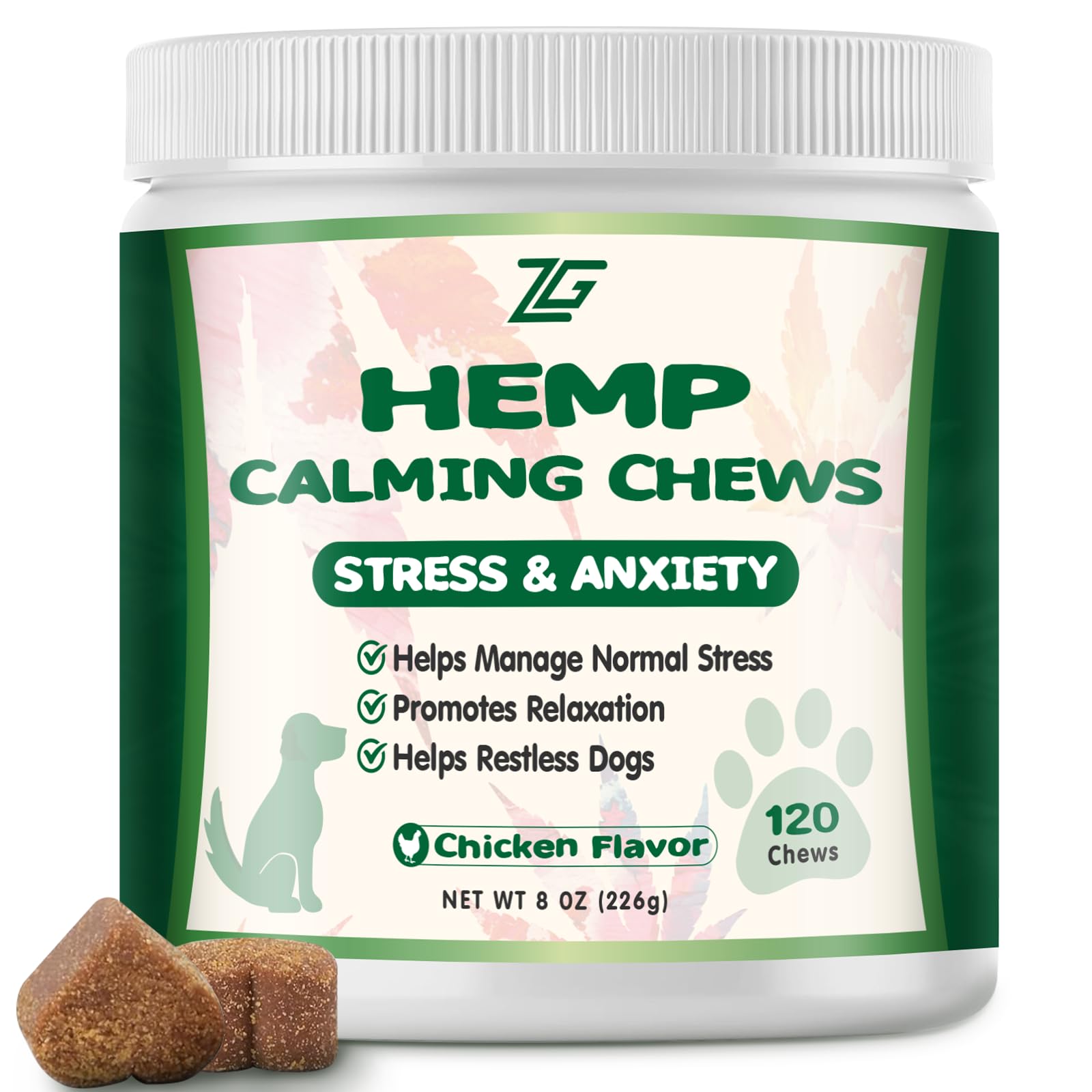 Hemp Calming Chews for Dogs Calming Treats - Anxiety Relief Treats, Composure Dog Calming Chews Helps with Dog Separation, Stress Relief, Sleep Calm Treats with Valerian Root, L-Tryptophan 120 Chews