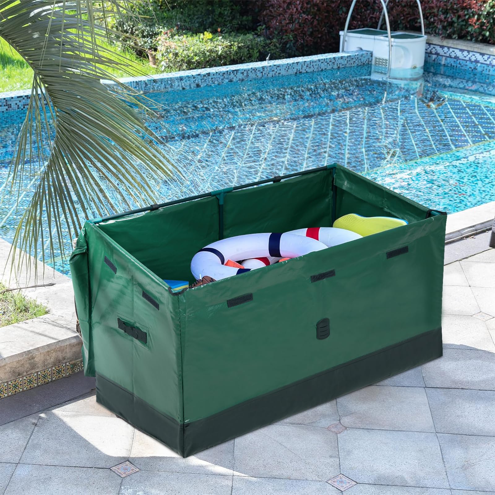 48 * 24 * 29Inch 130 Gallon Waterproof Deck Box, Portable Outdoor PVC Storage Box for All Weather, Perfect for Camping Boat Garden Poolside Yard, Tool-Free Assembly,Green