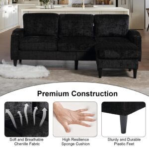 XUWANSHANG 77.36" Modular Sectional Sofa Couch, Chenille Fabric L Shaped Sectional Couches 3 Seater Couches with Storage Ottoman Cup Holders Side Pockets for Small Spaces Living Room Office, Black