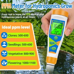 CIZTADA pH Meter for Water Digital EC and PPM Meter for Hydroponics Nutrient 4 in 1 pH EC TDS Temperature Tester with Large Display for Indoor Plant Grow DWC Setup Aeroponic Pool Aquarium