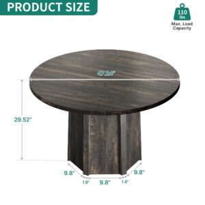 DWVO 47" Round Dining Table for 4-6 People Farmhouse Industrial Dinning Room Table with 1.18" Thickness Wood Grain Tabletop Rustic Circle Dining Table with Hexagonal Base for Eating Dinner