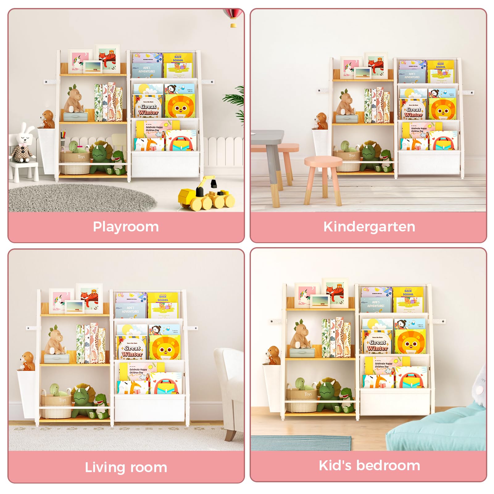 Maonlyking Kids Bookshelf and Toy Organizer, 3 Tier Bookshelf for Kids, Montessori Baby Toddler Bookshelf for Kids, Kids Bookcase, Toy Storage Organizer, for Playroom, Bedroom, Nursery