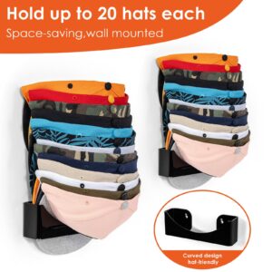 HAYVAN Acrylic Hat Rack for Wall 2 Pack - Each can Hold up to 20 Hats - Easy Install & Use, Wall Mounted Hat Organizer for Closet, Door, Garage, Bedroom (Black)