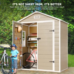 SELLERWE 6x3 FT Resin Storage Shed, Waterproof Outdoor Storage Shed with Floor, Window, Double Lockable Doors & 2 Vents, Tool Shed for Patio Garden, Lawn, Backyard, Light Brown