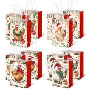 trandraft 12 pcs christmas kraft gift bags with handles christmas goody bags holiday paper gift bags heavy duty gift bags for christmas treats goody holiday party supplies favors(chicken)