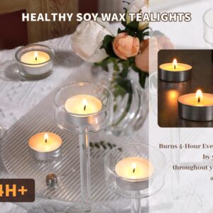 Soy Tealight Candles | 50 Pack | 4 Hours - 100% Natural Soy Wax Tea Candles | Paraffin-Free, Unscented Tealights Small Candles in Bulk, Long Burning Tea Lights Candles for Shabbat, Home, Wedding