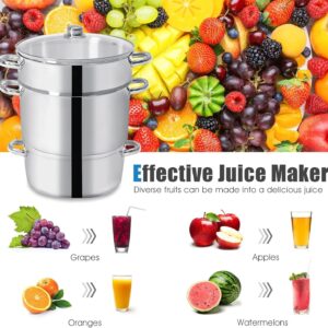 LDAILY 11 Quart Steam Juicer, 3-Layer Steam Juice Extractor, Fruit Vegetable Steamer w/Tempered Glass Lid, Hose, Clamp, Loop Handles, Stainless Steel Steamer Pot Cookware for Making Juice/Jelly/Pasta