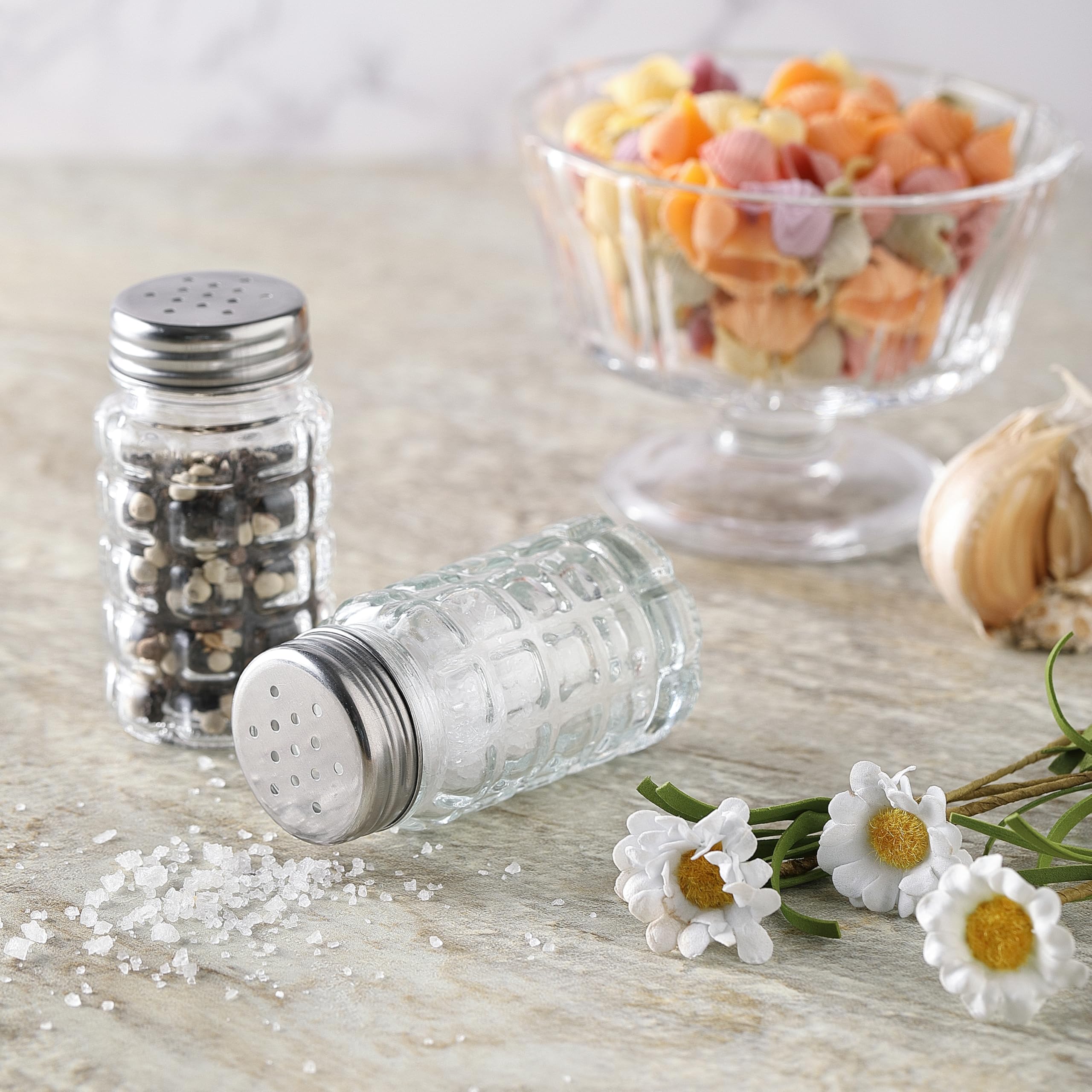 Salt and Pepper Shakers, JJOO Glass Salt Shaker with Stainless Steel Tops (Retro Sytle, 40ml)