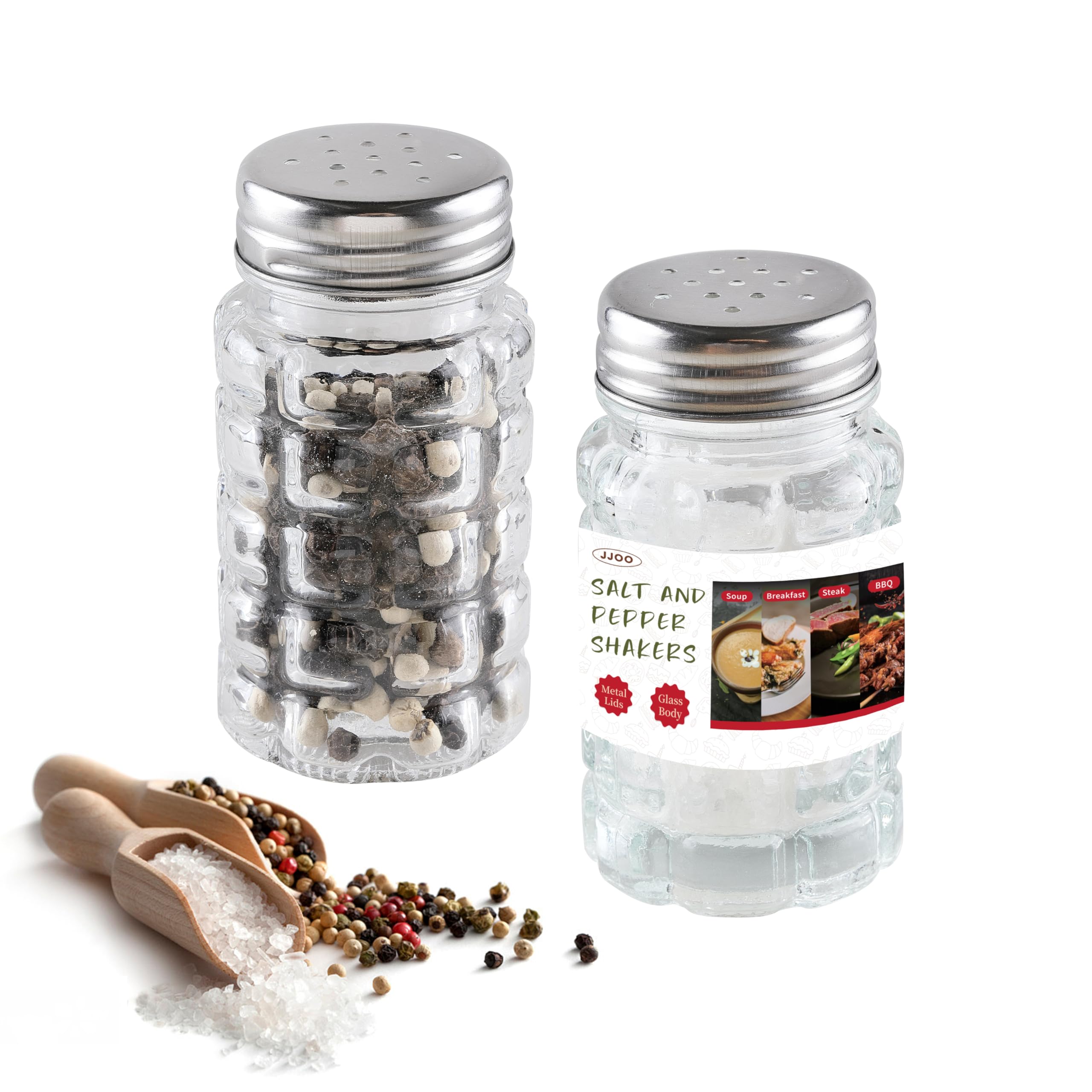 Salt and Pepper Shakers, JJOO Glass Salt Shaker with Stainless Steel Tops (Retro Sytle, 40ml)